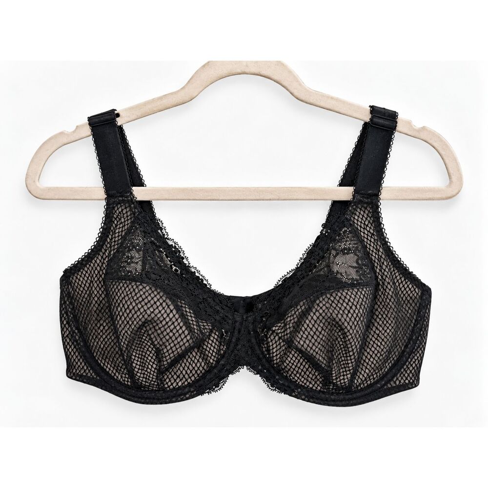 Elomi Charley EL4382 Black Floral Lace Plunge Bra 38H Racerback Convertible